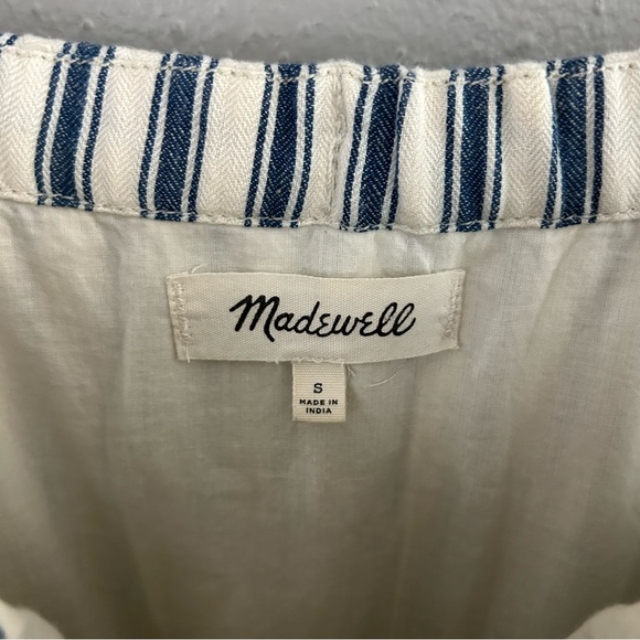 Madewell Coastal White Blue Striped Cold-Shoulder Wide Leg Jumpsuit Size S Linen - Picture 10 of 11